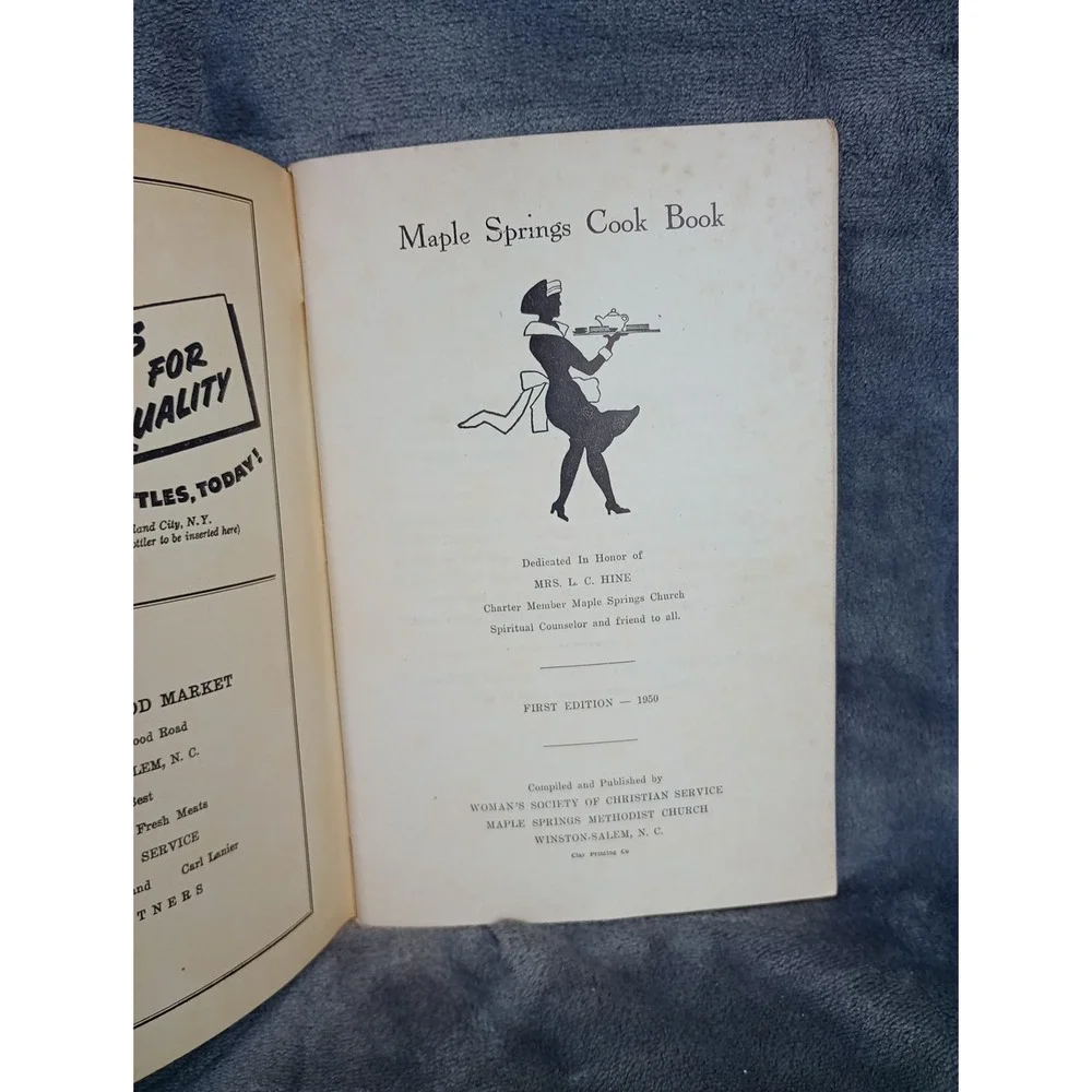 Maples Springs Methodist Church Cookbook 1950  First Edition Winston-Salem, NC‎